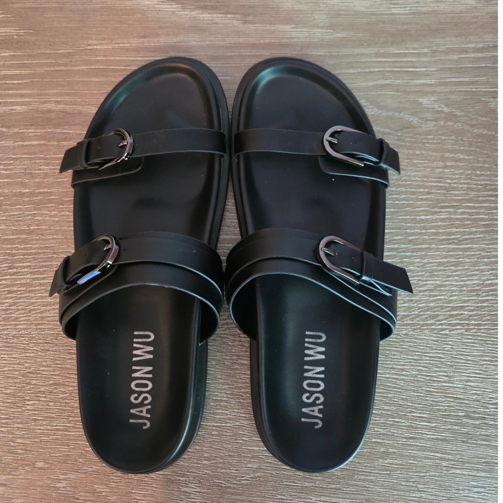 Jason Wu Womens Rhonda Black Double Buckle Strap Slide Sandals Size 7